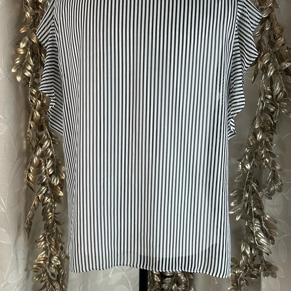 Vince Camuto Womens Large Striped Floral Cap Sleeve Ruffle Blouse cottagecoe‎